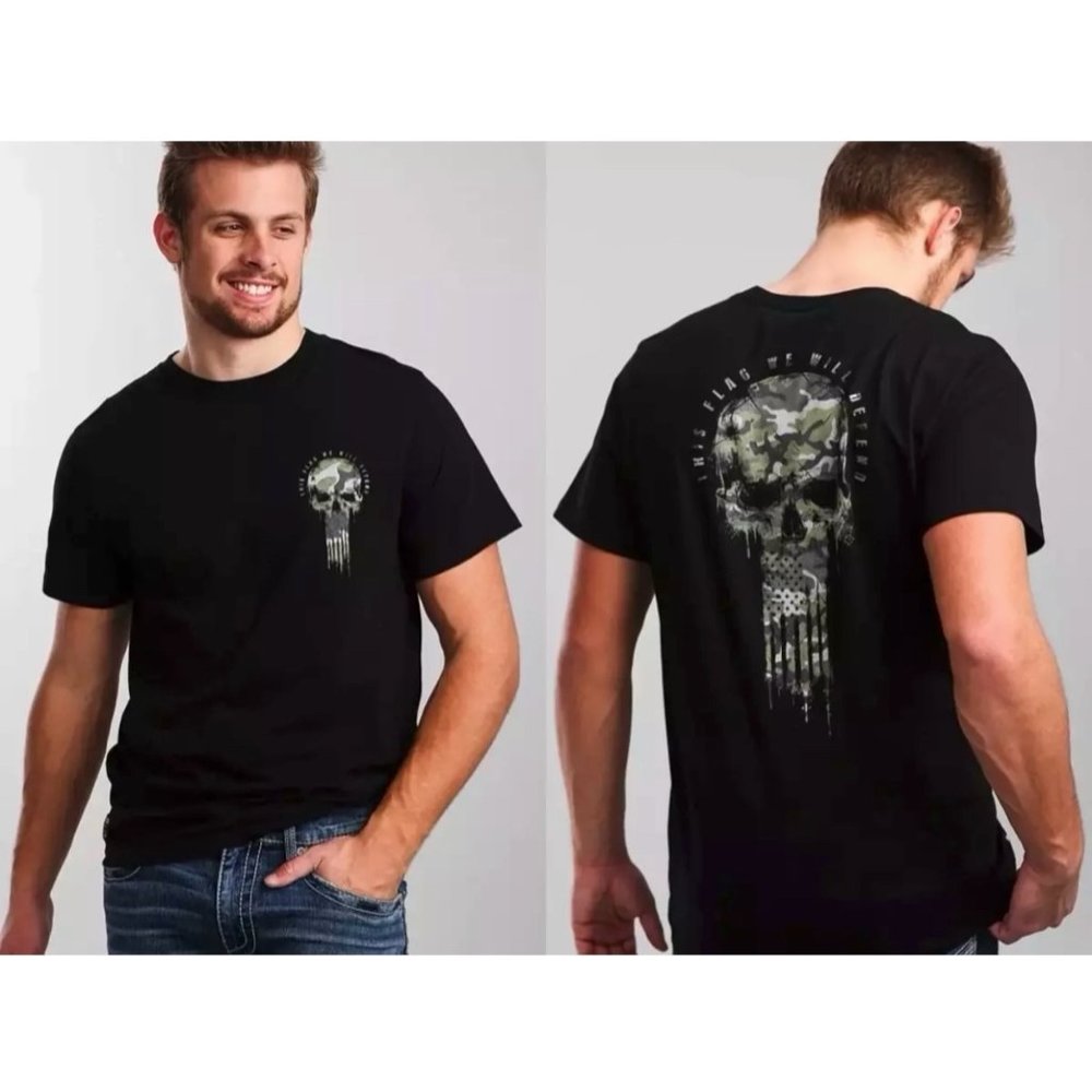 Howitzer Style Men's T-Shirt FLAG SKULL Military Grunt S M L XL 2XL 3XL